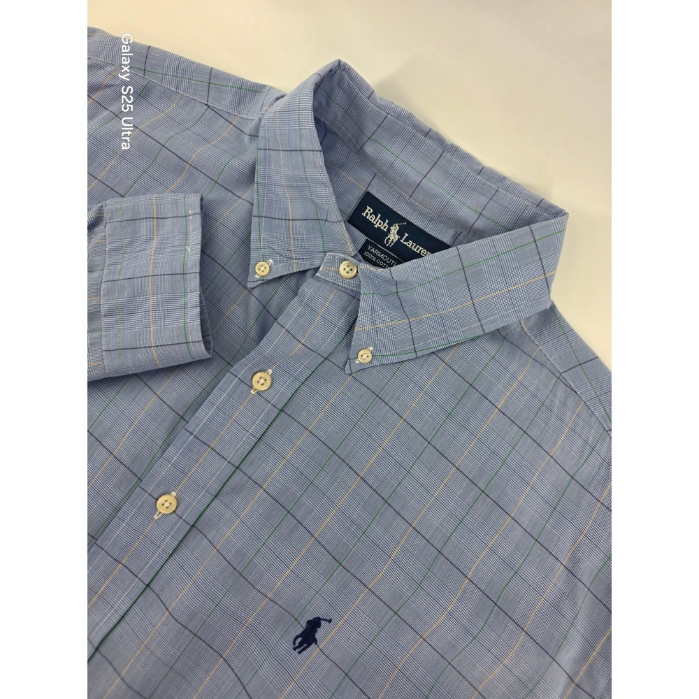 Ralph Lauren‎ Yarmouth Mens 16.5 34/35 Blue Glen Plaid Cotton Dress Shirt